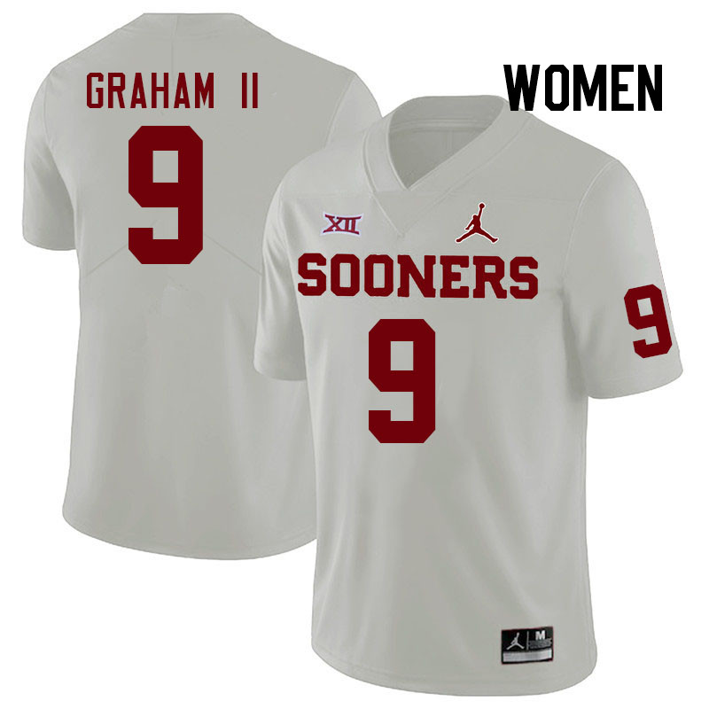 Women #9 D.J. Graham II Oklahoma Sooners College Football Jerseys Stitched-White - Click Image to Close